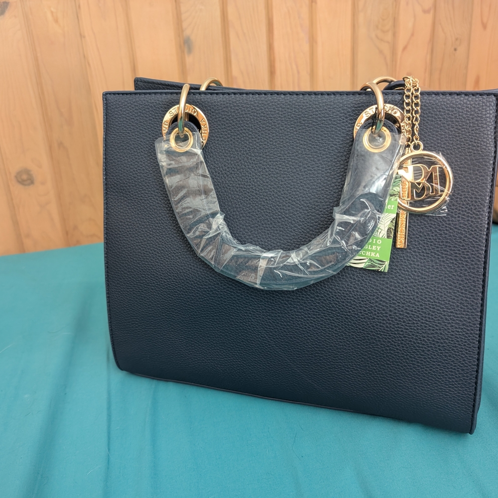 Badgley Mischka Navy Blue Tote Bag with Elegant Design